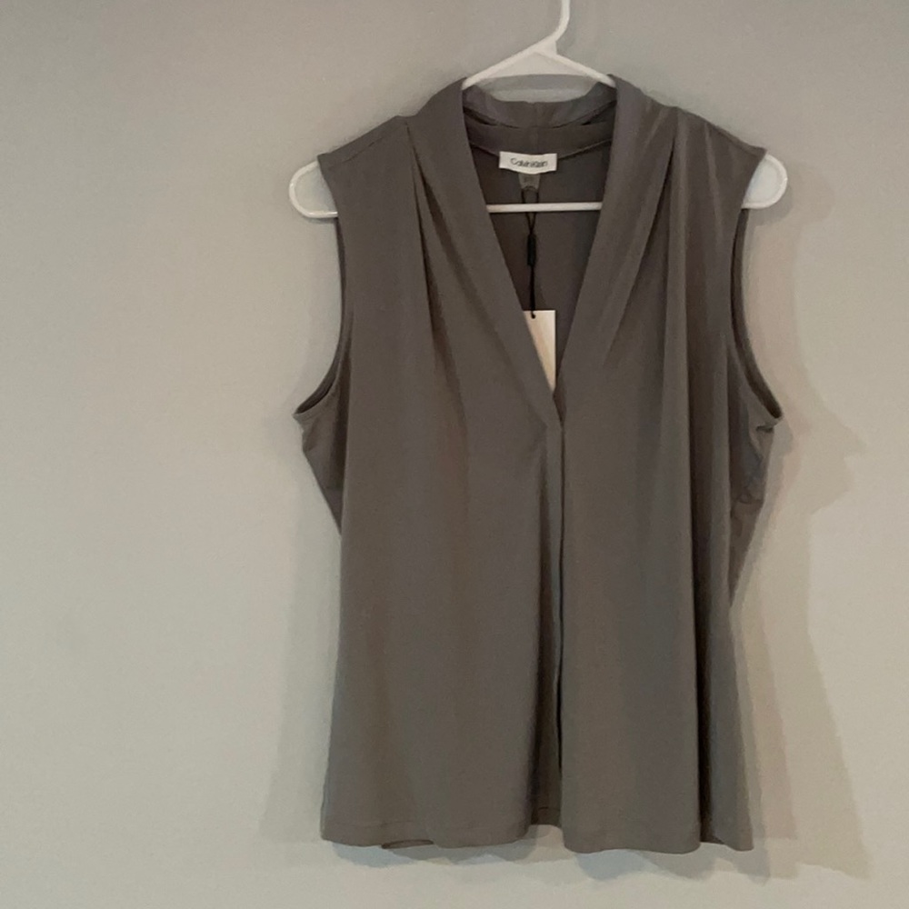 Calvin Klein Sleeveless V-Neck Gray Blouse